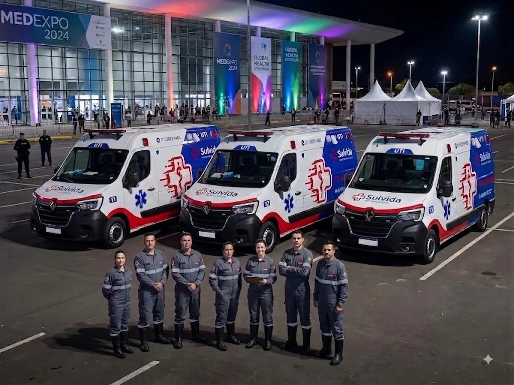 Equipe da Sulvida em frente às ambulâncias